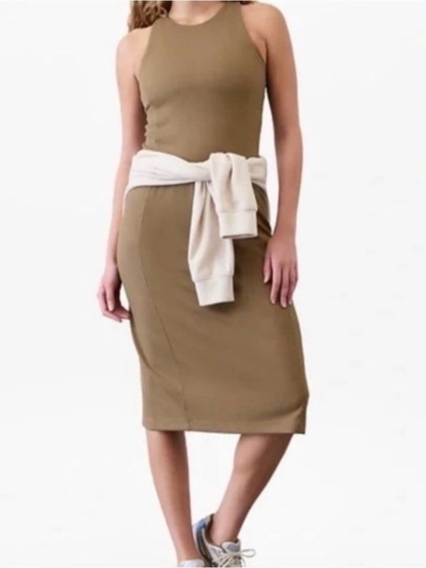 Athleta Ribbed Maxi Tank Dress Xl T Brown Sleeveless Athleisure Midi Dress